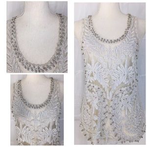 The vintage shop, semi-Sheer Embroidery Lace Top